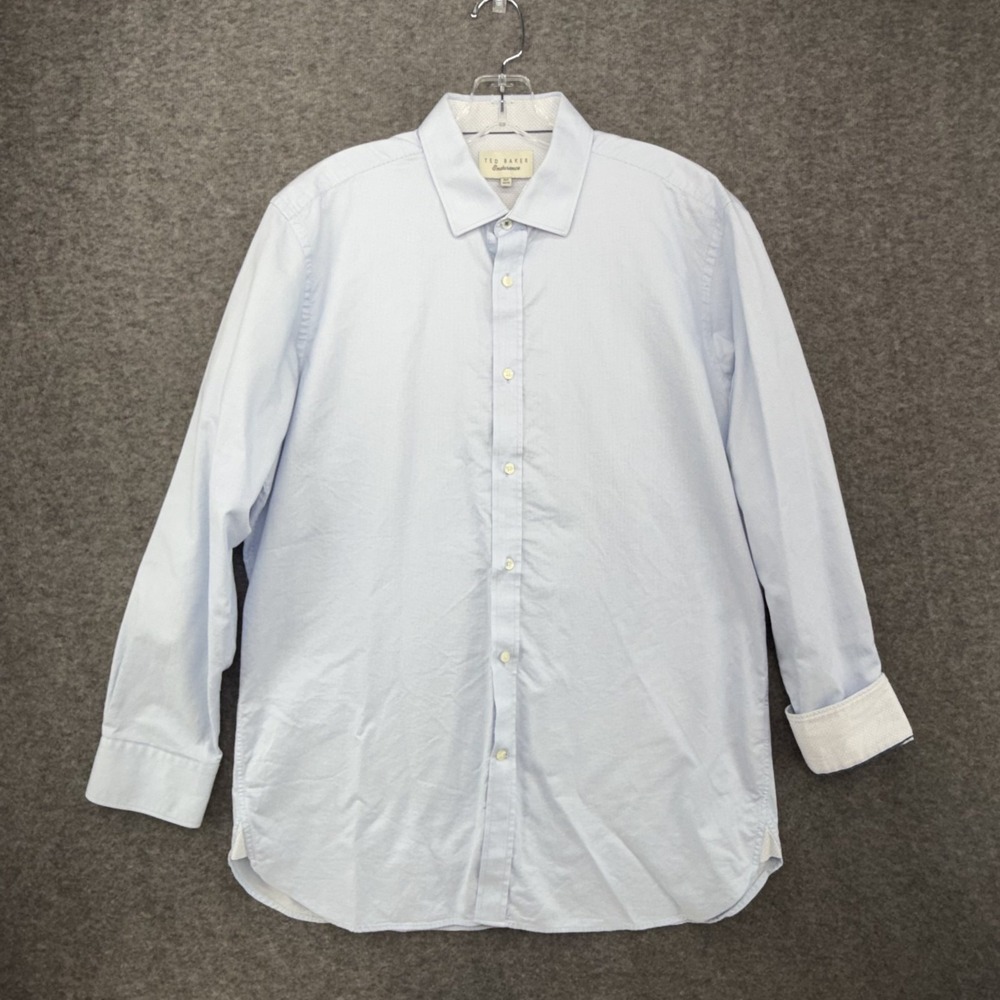 Ted Baker Endurance Mens L Light Blue Cotton Long Sleeve Button Up Dress Shirt
